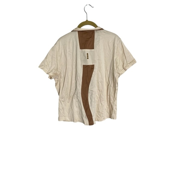 Jamie Sadock Cream and Brown Casual Button Down Shirt Large - Picture 2 of 3